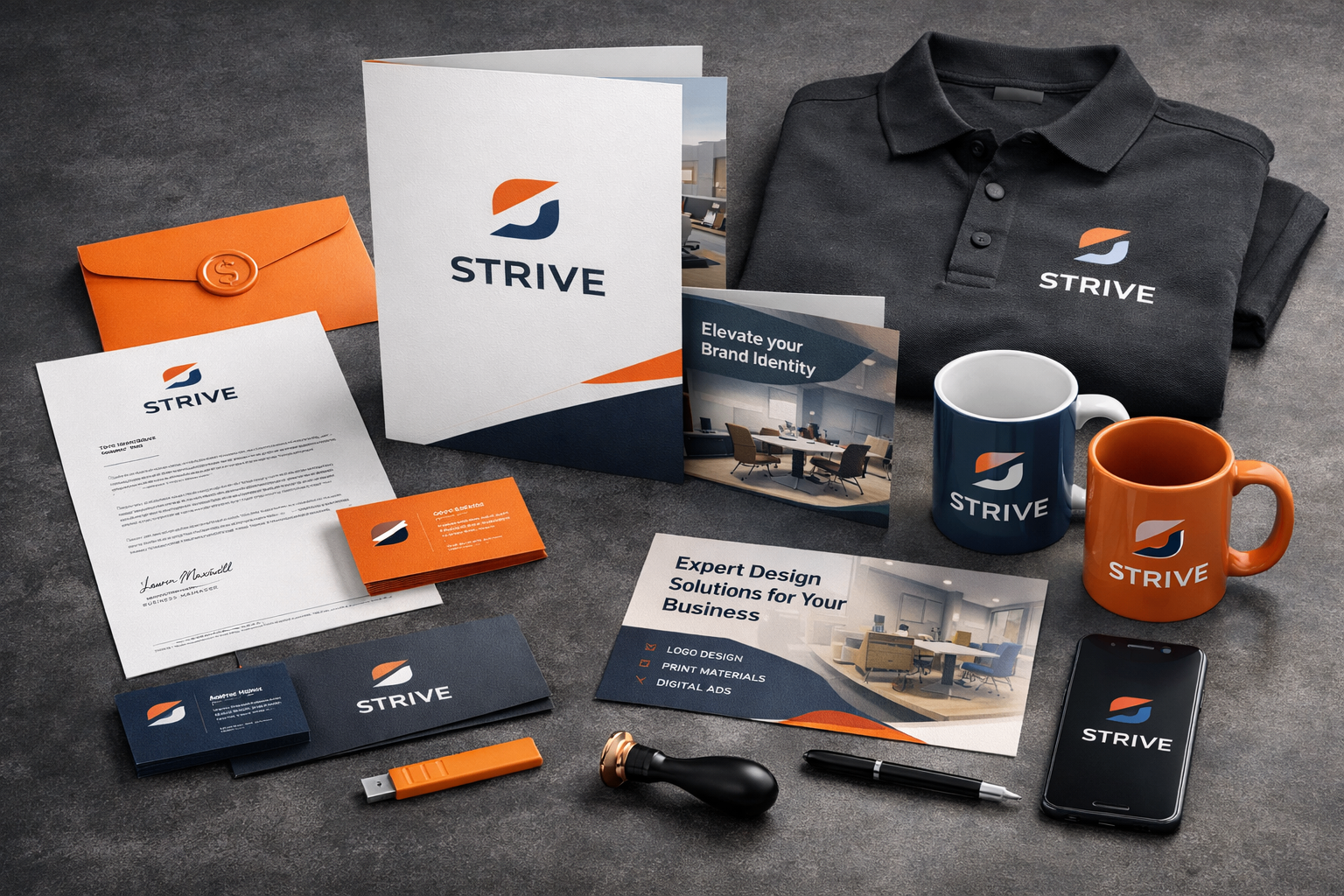 Branding showcase featuring logo, stationery, apparel, mugs and digital assets